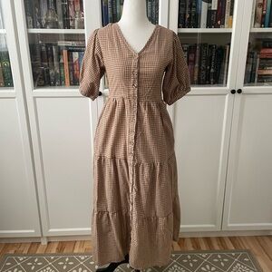 Little cottonwood Brown Gingham Button-Down Dress
